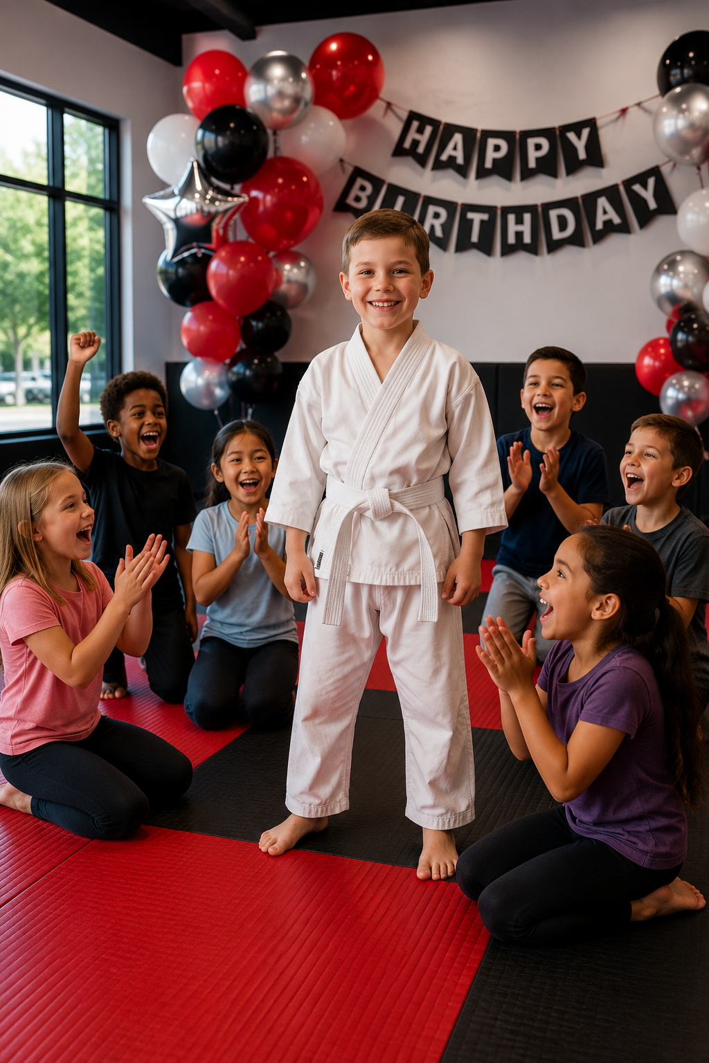 Birthday star celebrates with friends cheering