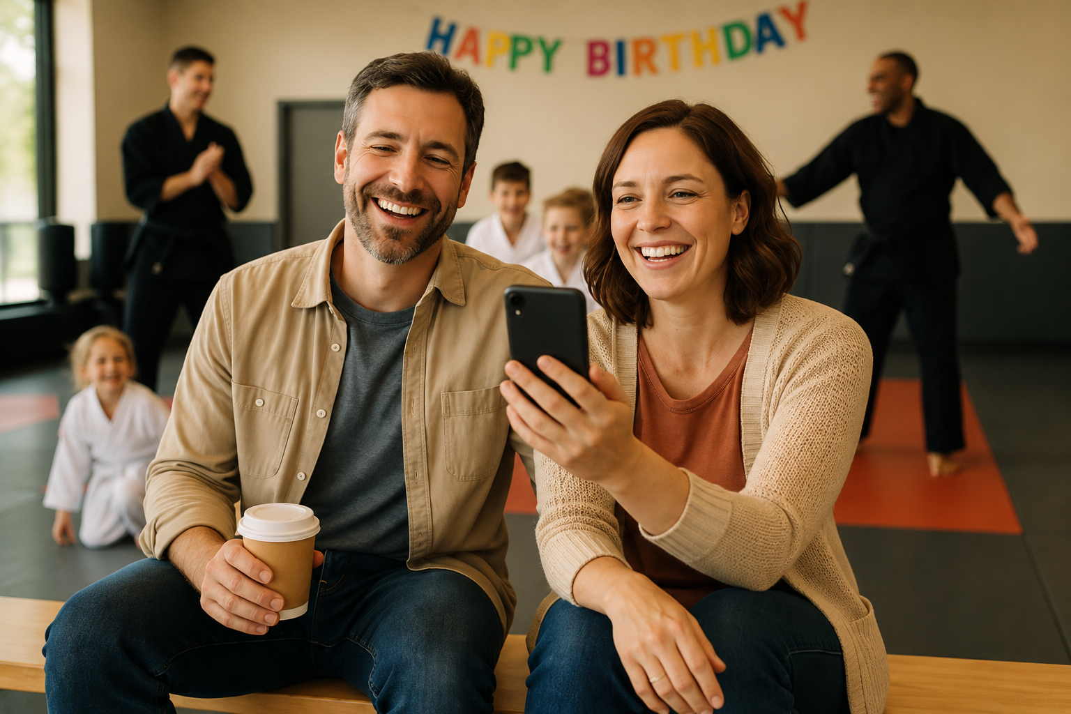 Happy parents relaxing at a Star birthday party