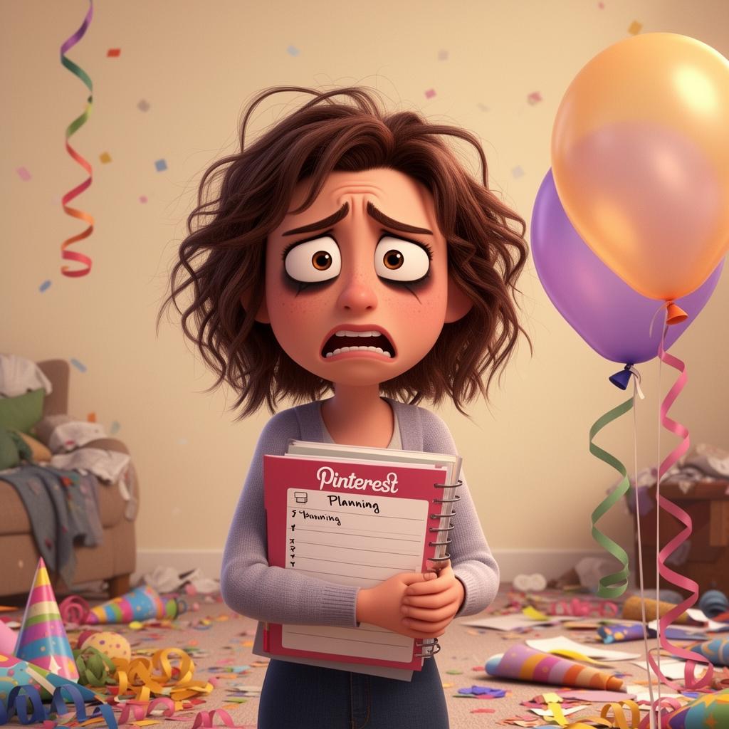 Stressed mom planning a DIY party